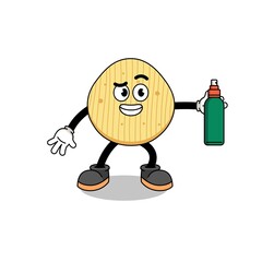potato chip illustration cartoon holding mosquito repellent
