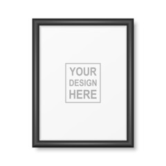 Vector 3d Realistic Black Plastic or Wooden A4 Simple Modern Frame Isolated. Design Template of Photo, Picture Frame for Mockup, Presentations. Vector Frame Isolated on White