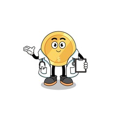 Cartoon mascot of dollar coin doctor