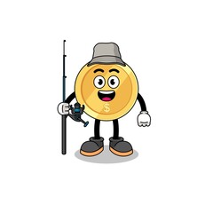 Mascot Illustration of dollar coin fisherman