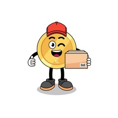 euro coin mascot cartoon as an courier