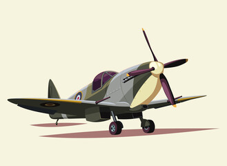 British Spitfire fighter World War II isolated vector illustration - obrazy, fototapety, plakaty