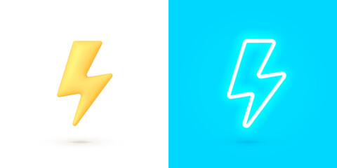 Fototapeta 3d realistic lightning bolt vector illustration. Bolt neon on light background. Realistic 3d symbol design. Vector isolated illustration obraz