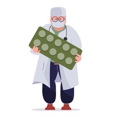 doctor holding green pills