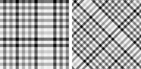 Check plaid black and white seamless pattern set.