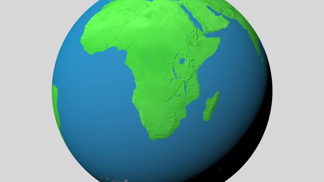 Seamless looping animation of the earth zooming in to the 3d map of Mauritius with the capital and the biggest cites in 4K resolution