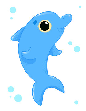 recommend clip art: Cute cartoon dolphin on a white background. Sea animal smiles. Vector illustration.