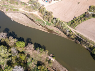 Aerial view of Chepelarska River, pouring into the Maritsa River, Bulgaria