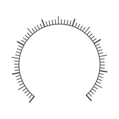 Round measuring chart dashboard template. Pressure meter, manometer, barometer, speedometer, tonometer, thermometer, navigator or indicator scale. Vector outline illustration