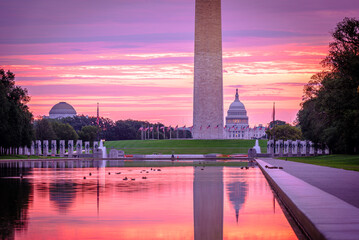 View of Washington Monument and United States Capitol fromLincoln Memorial Reflecting Pool at...
