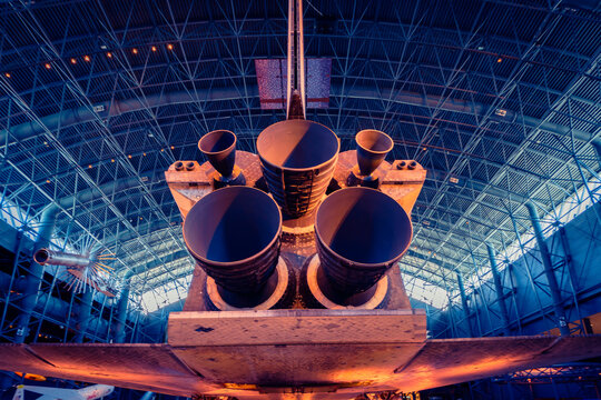 Historic spacecraft collection in Steven F. Udvar Hazy Center Aviation Museum.