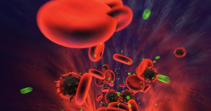 Covid-19 Virus Infected Human Body. Viruses Flowing. Pandemic Disease. Perfect Loop. Science And Health Related 3D Animation.