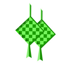 Ketupat isolated on white background. Ketupat is rice wrapped in woven young coconut leaves,