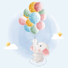 Cartoon vector illustration Cute elephant sitting with balloons