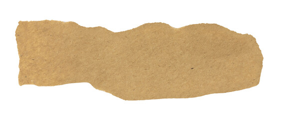 A torn piece of recycled brown craft paper isolated on white background.