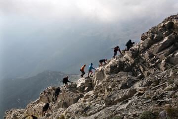100 meters before the top of the Mount Olympos in Greece. Mount Olympus is highest mountain in...