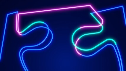 Business style background with neon glowing pipes puzzle, 3D rendering