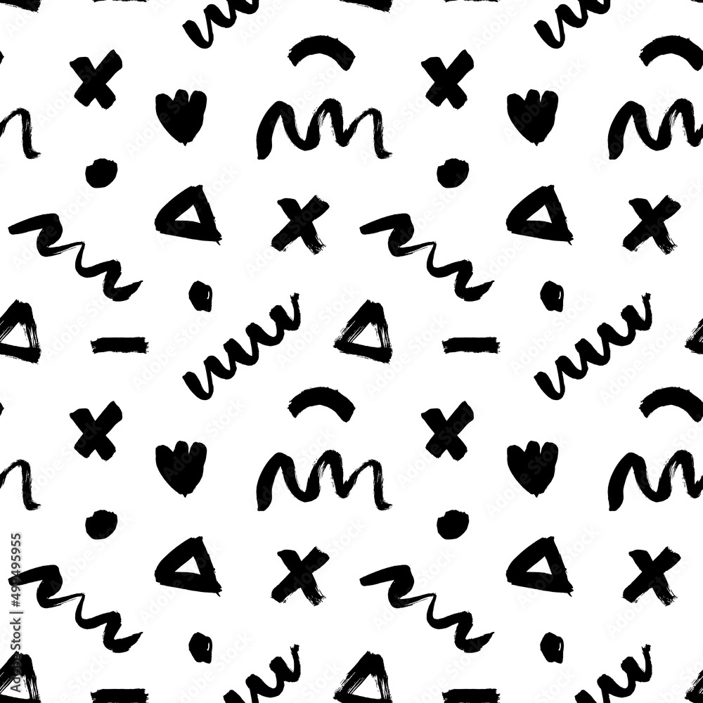 Poster chaotic ink brush scribbles decorative texture in memphis style. hand drawn curved and wavy lines wi