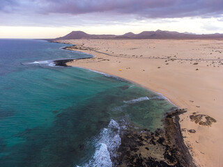 Great Beaches of Corralejo in Fuerteventura at sunrise