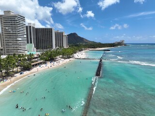 Aerial view of Waikiki Beach in Hawaii and Diamon Head