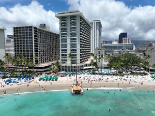 Aerial view of Waikiki Beach in Hawaii and Diamon Head