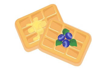 Waffle with butter and blueberries 
