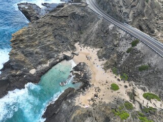 Aerial View of the Halona Blow Hole in Oahu, Hawaii