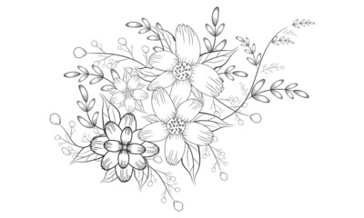 Minimal botanical set black and white line art coloring page.