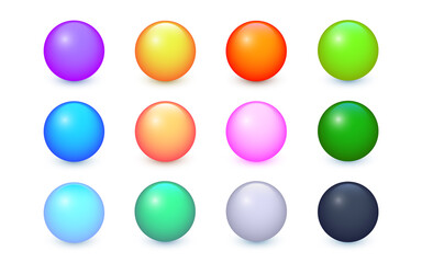 Vector balls set. Collection of colorful balls with shadow. Glossy spheres  isolated on white background. Vector illustration for your design EPS10