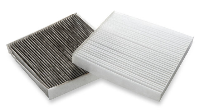 Car cabin air filter. Car air cleaning spare parts. Replace old one air filter on brand new for protect against Allergens, Pollen, Dust mites, Odors, Dirt, Soot, Bacterias, Viruses. High quality photo