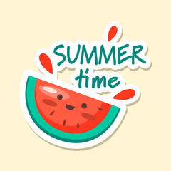 Vector summer cards with fruits and phrases. Beautiful posters, stickers for kids' t-shirts, rooms, or bedrooms. Backgrounds with summer fruits, ice cream, trees, and sun. Hand-drawn letters.