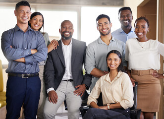We handle business. Cropped portrait of a diverse group of businesspeople posing in their office. - Powered by Adobe