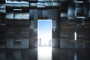 Business opportunity concept with elevator doors open