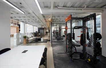 Modern comprehensive office interior, fitness area