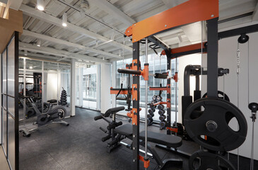 Fototapeta na wymiar Modern comprehensive office interior, fitness area