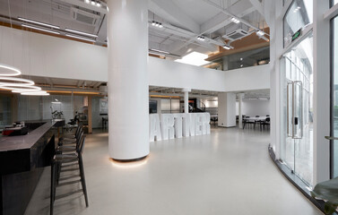 Modern comprehensive office interior, lobby area