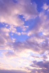 空 太陽に照らされたキラキラ輝くピンクの雲が美しい空の背景 縦