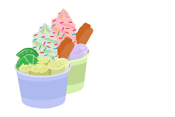 The fried popsicles in two flavors are stacked on top of each other, on the right there is space for a message.