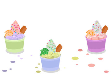The three fried popsicles in the three cups melted onto the floor as colorful dots representing joy and happiness.