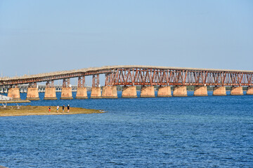 Historic old train railroad bridge in Florida Keys near he famous and popular Bahia Honda State Park. 