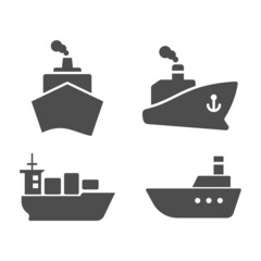 Ships, boats, cargo, logistics and shipping icons