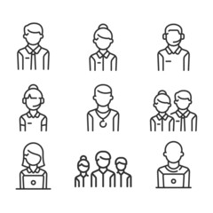 Business people line icons set. Businessman outline icons collection. Vector illustartions.