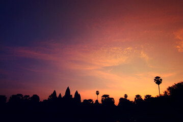 Sunrise at  Angkor Wat is a Buddhist temple complex in Siem Reap, Cambodia