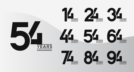 Set of Anniversary logotype flat black color with white background for celebration