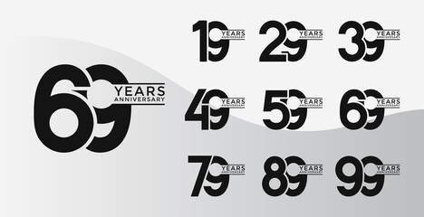 Set of Anniversary logotype flat black color with white background for celebration