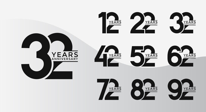 Set of Anniversary logotype flat black color with white background for celebration