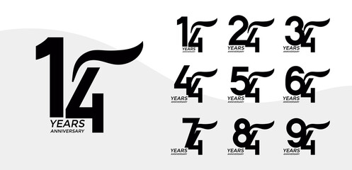 Set of Anniversary logotype flat black color with white background for celebration