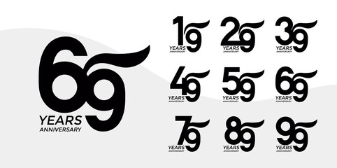 Set of Anniversary logotype flat black color with white background for celebration