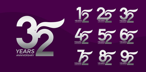 Fototapeta premium Set of Anniversary logotype silver color with purple background for celebration