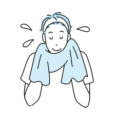 洗顔後、タオルで顔を拭く男性